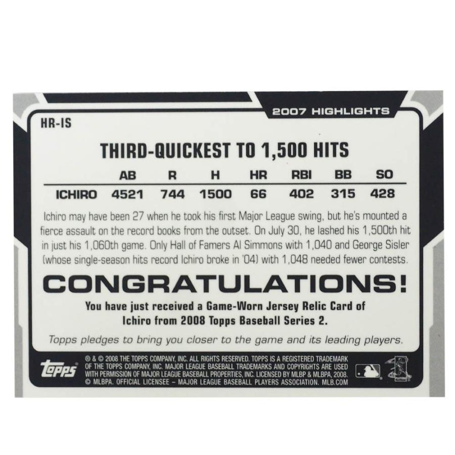MLB イチロー シアトル・マリナーズ トレーディングカード/スポーツカード 2008 Ichiro #HR-IS Game Jersey Topps｜selection-j｜02