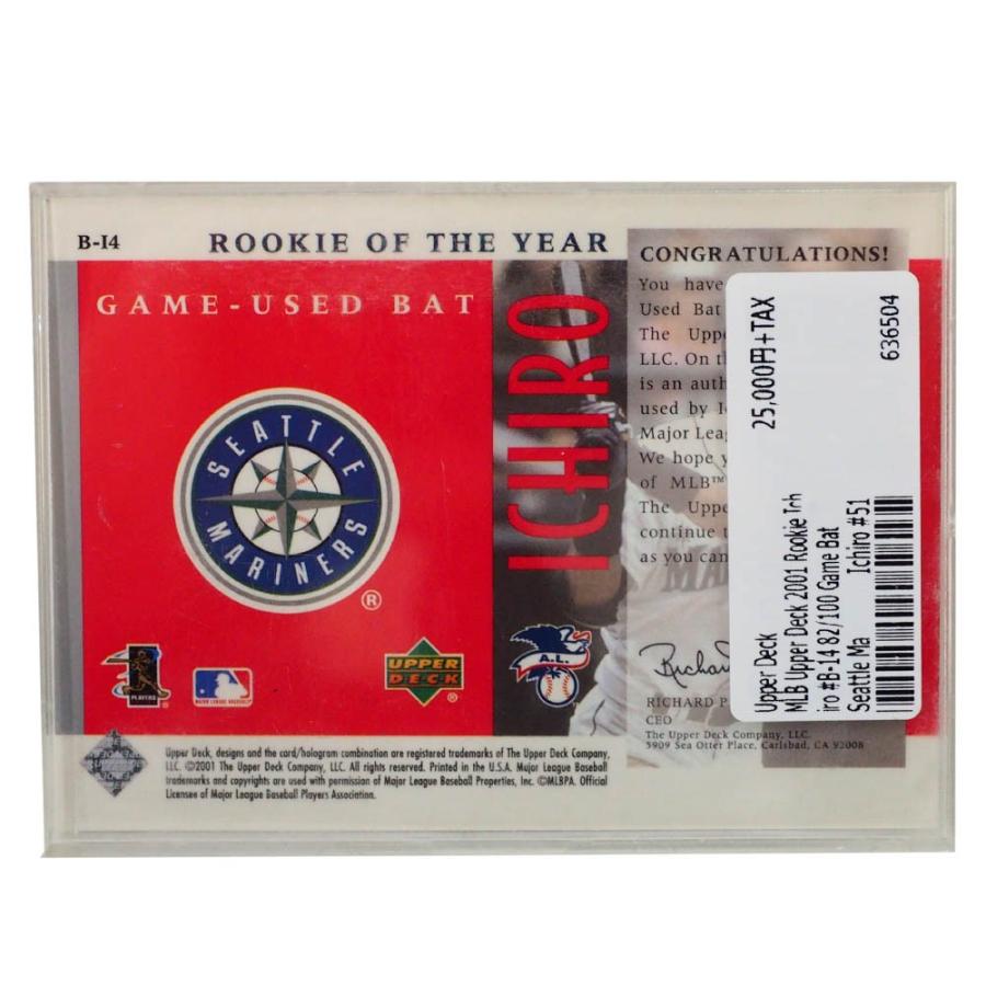 MLB イチロー シアトル・マリナーズ トレーディングカード/スポーツカード 2001 Rookie Ichiro #B-14 82/100 Game Bat Upper Deck｜selection-j｜02