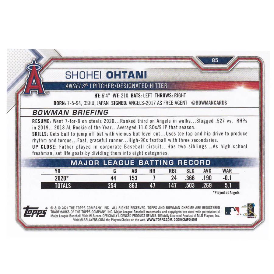 MLB 大谷翔平 エンゼルス トレカ トレーディングカード 2021 Bowman Base Card #85 Topps｜selection-j｜02