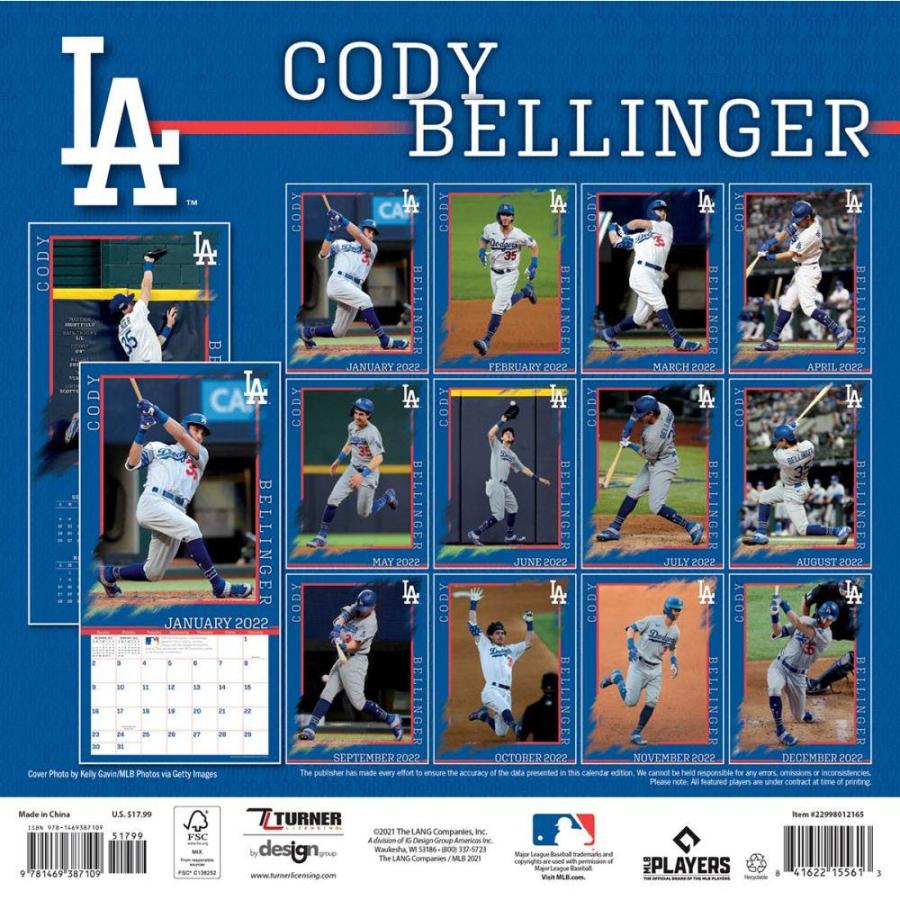 MLB カレンダー 2022年 コディ・ベリンジャー ドジャース 12X12 プレイヤー 壁掛け CALENDAR Turner｜selection-j｜02