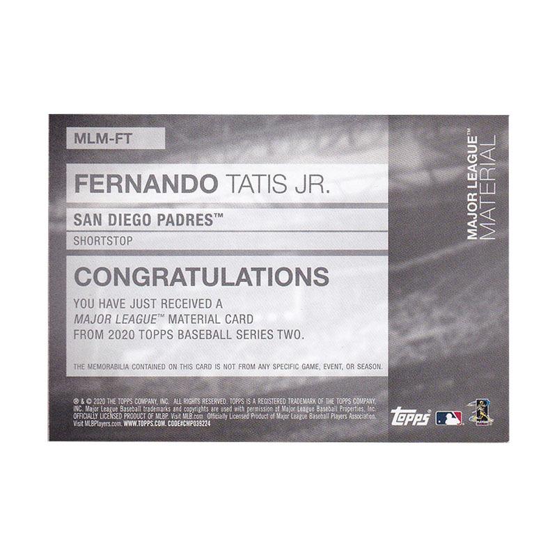 MLB フェルナンド・タティスJr パドレス トレーディングカード バットカード 2020 Series 2 Bat Relic #MLM-FT Topps｜selection-j｜02
