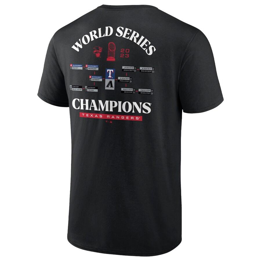 MLB レンジャーズ Tシャツ 2023 ワールドシリーズ 優勝記念 Champions Milestone Schedule Fanatics ブラック｜selection-j｜03