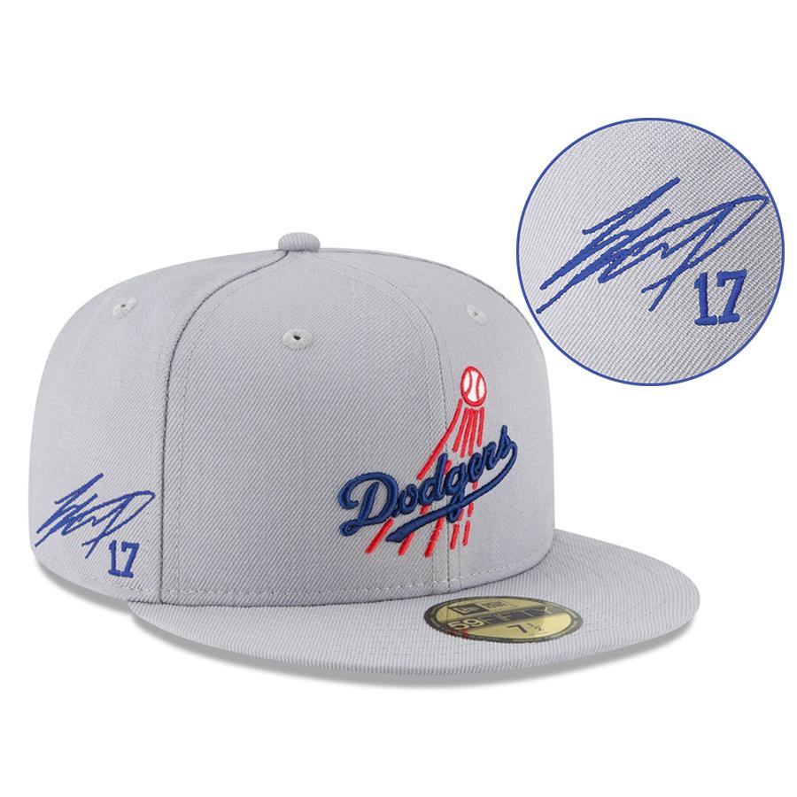 大谷翔平　ドジャース　ニューエラ　NEWERA キャップ　7 3/8 グレー MLB 大谷翔平 ドジャース キャップ Basic 59FIFTY ホワイト サイン刺繍
