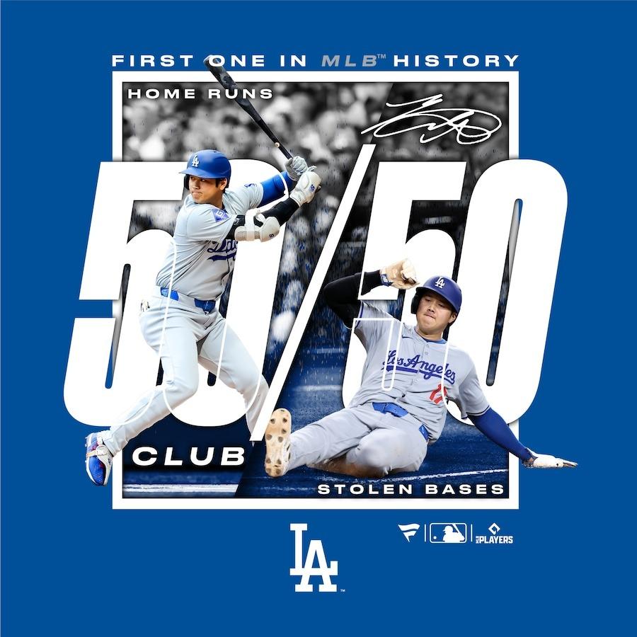 MLB 大谷翔平 ドジャース Tシャツ 50/50達成記念 FIRST ONE IN HISTORY