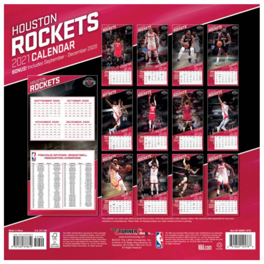 ロケッツ カレンダー NBA 2021年版 チーム 壁掛け ポスター インテリア Turner｜selection-j｜02