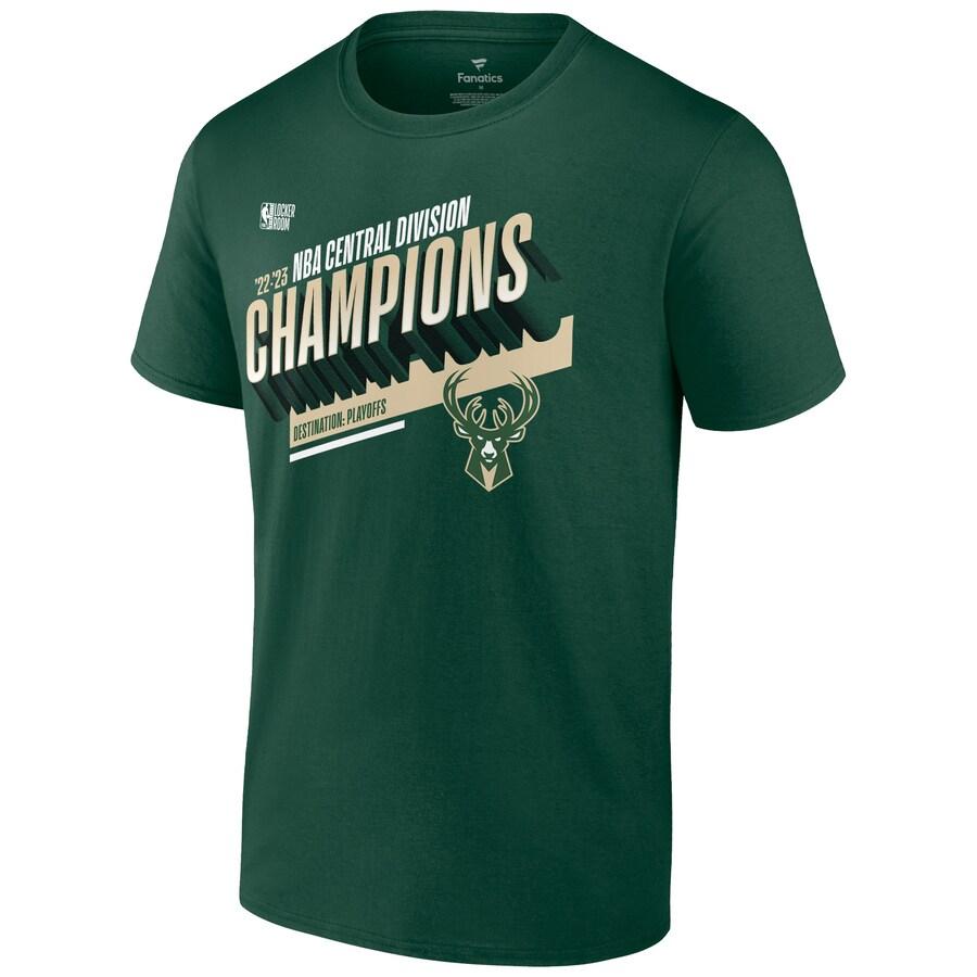 NBA ミルウォーキー・バックス Tシャツ 2023 セントラル ディビジョン優勝 ロッカールーム T-Shirt Fanatics Branded ハンターグリーン｜selection-j｜02