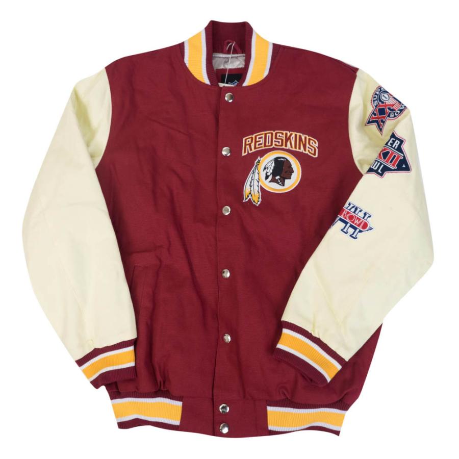NFL Redskins中綿スタジャン XL 古着 NFL Washington Redskins レッドスキンズ 本革 オール
