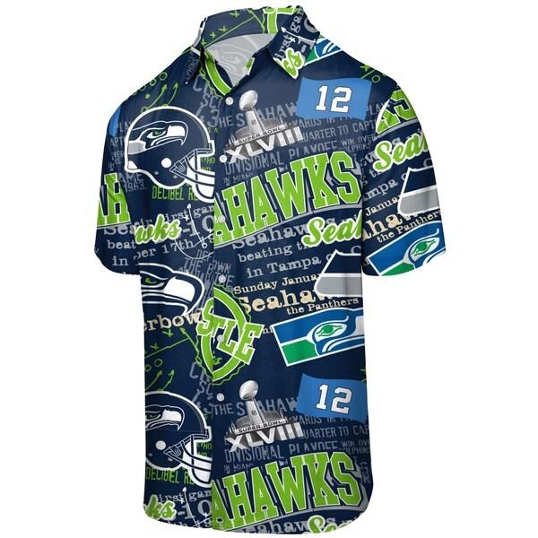 NFL シャツ 半袖 シーホークス FOCO カレッジネイビー メンズ 半袖 ボタン Thematic Button-Up Shirt｜selection-j