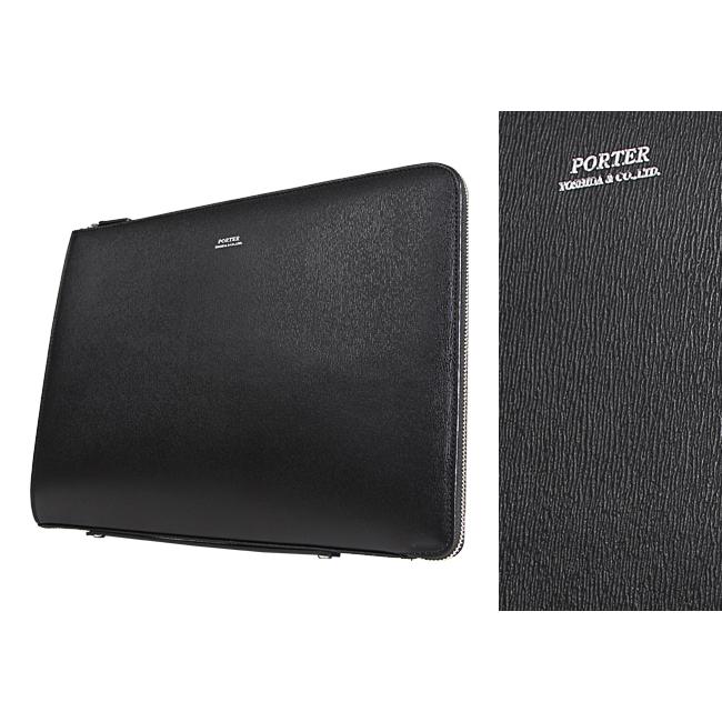 【美品】　ポーター フラックス クラッチバッグ レザー ロゴ 大容量 A4可 黒 FLUX（PORTER） ポーター フラックス ドキュメントケース 197-01507