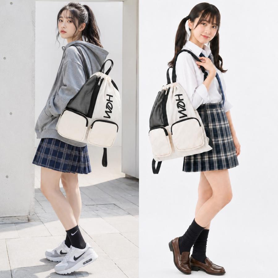 最大41% 9/17限定 HeM ヘム HINAKOナップ ナップサック サブバッグ 軽量 通学 A4 女子 中学生 高校生 黒 HeMfam ひなこちゃん コラボ HINAKO 39-73100 | HeM(バッグ) | 11
