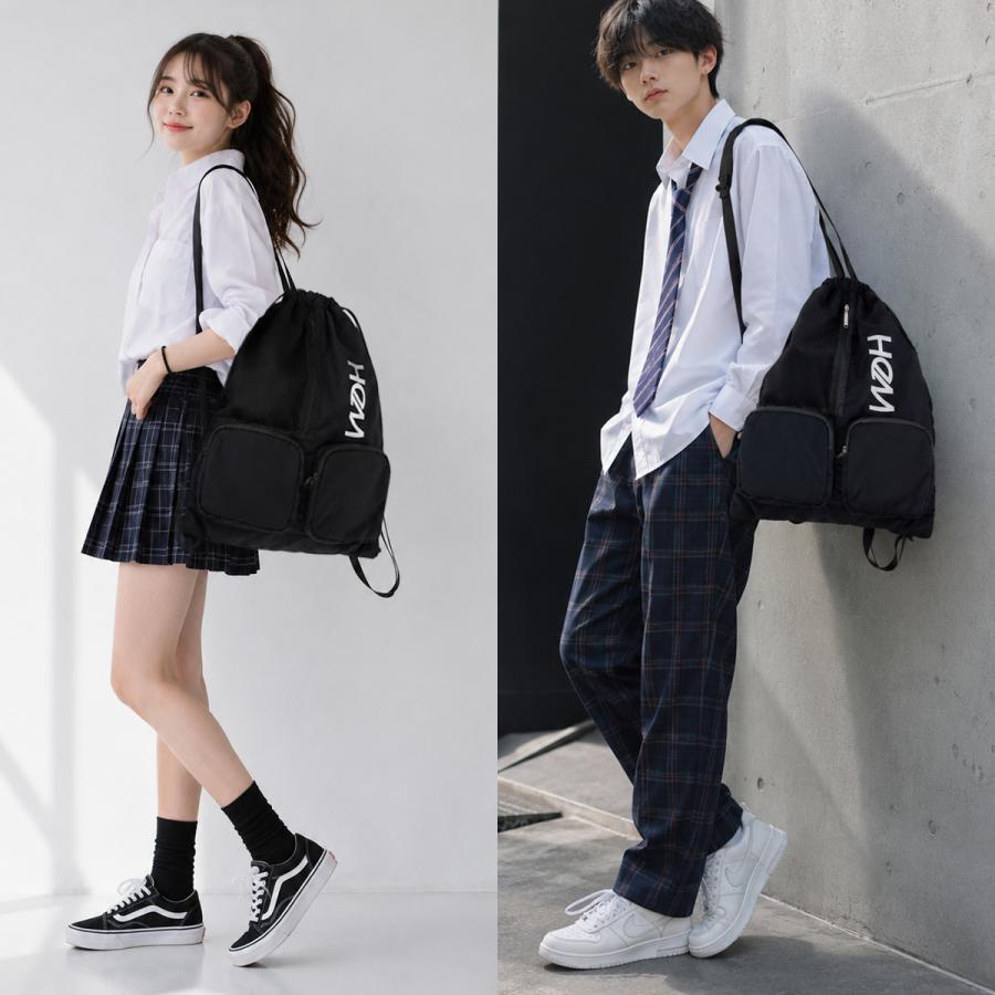 最大41% 9/17限定 HeM ヘム HINAKOナップ ナップサック サブバッグ 軽量 通学 A4 女子 中学生 高校生 黒 HeMfam ひなこちゃん コラボ HINAKO 39-73100 | HeM(バッグ) | 13