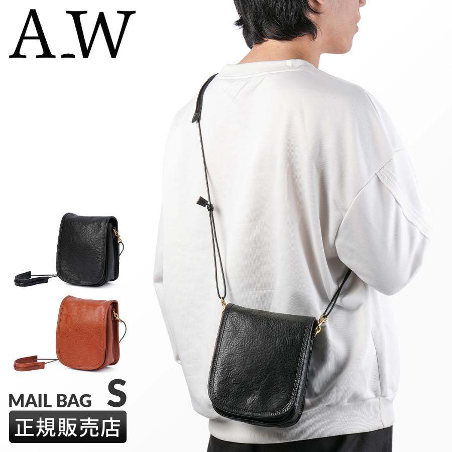 A_W アウ ショルダーバッグ メンズ レディース ブランド レザー 本革 斜めがけ 小さめ 縦型 ミニ フラップ MAILL BAG S AB-001 在庫限り | A_W