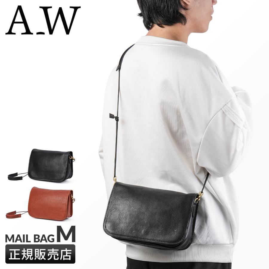 A_W アウ ショルダーバッグ メンズ レディース ブランド レザー 本革 斜めがけ 小さめ 横型 フラップ MAILL BAG M AB-002 在庫限り | A_W