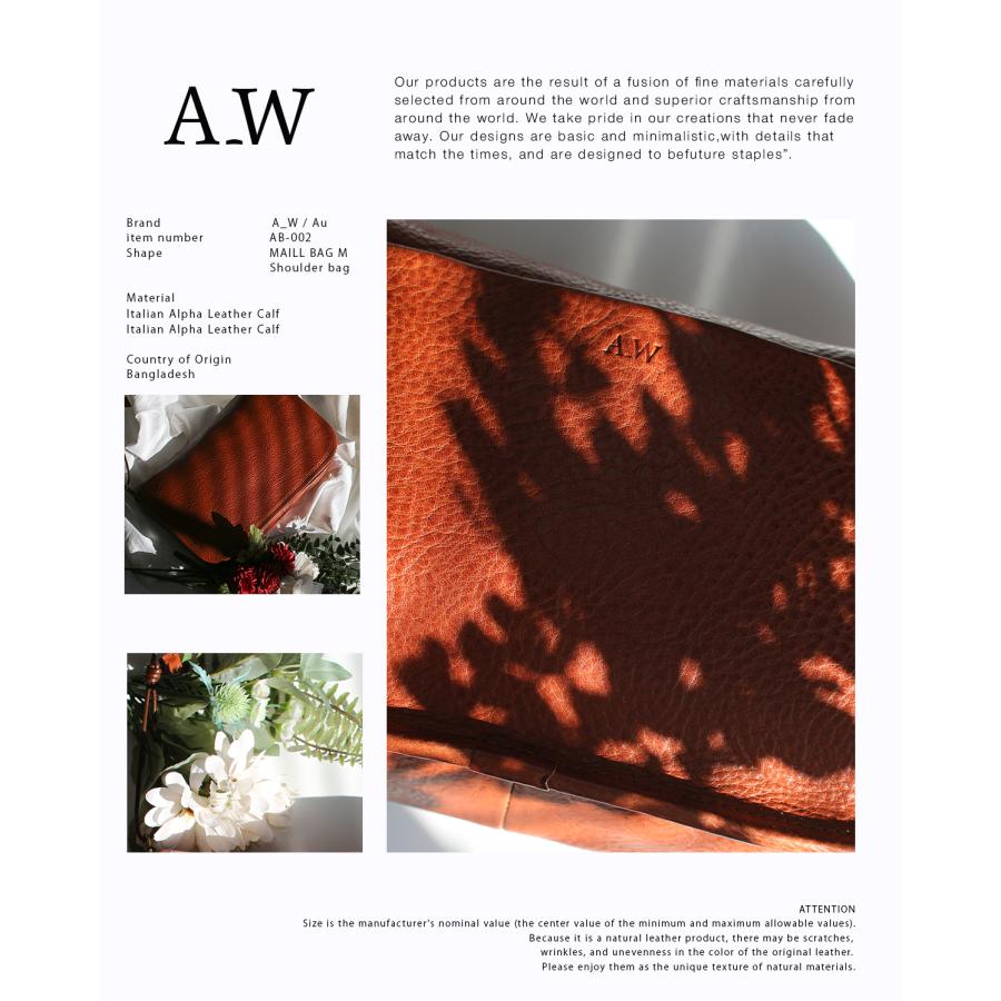 最大51% 3/30限定 A_W アウ ショルダーバッグ メンズ レディース ブランド レザー 本革 斜めがけ 小さめ 横型 フラップ MAILL BAG M AB-002 在庫限り | A_W | 03