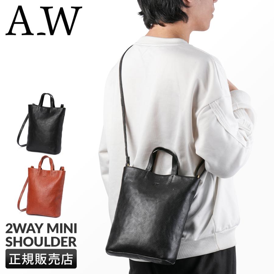 A_W アウ ショルダーバッグ メンズ レディース ブランド レザー 本革 軽量 斜めがけ 小さめ 縦型 ミニトート 2WAY MINI SHOULDER AB-004 在庫限り | A_W