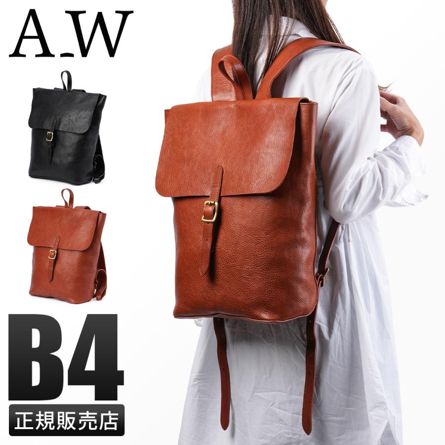 A_W アウ リュック メンズ レディース ブランド レザー 本革 通勤 通学 黒 A4 フラップバックパック デイパック FLAP BACKPACK AB-005 在庫限り | A_W | 19