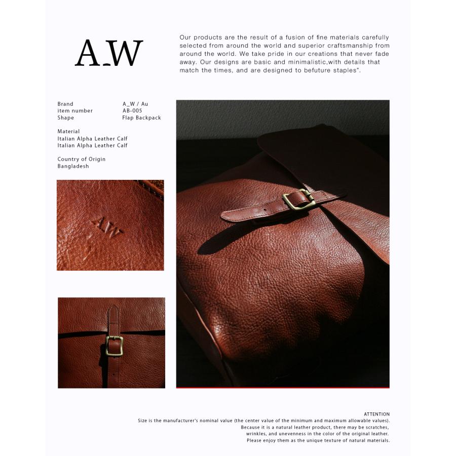 A_W アウ リュック メンズ レディース ブランド レザー 本革 通勤 通学 黒 A4 フラップバックパック デイパック FLAP BACKPACK AB-005 在庫限り | A_W | 03