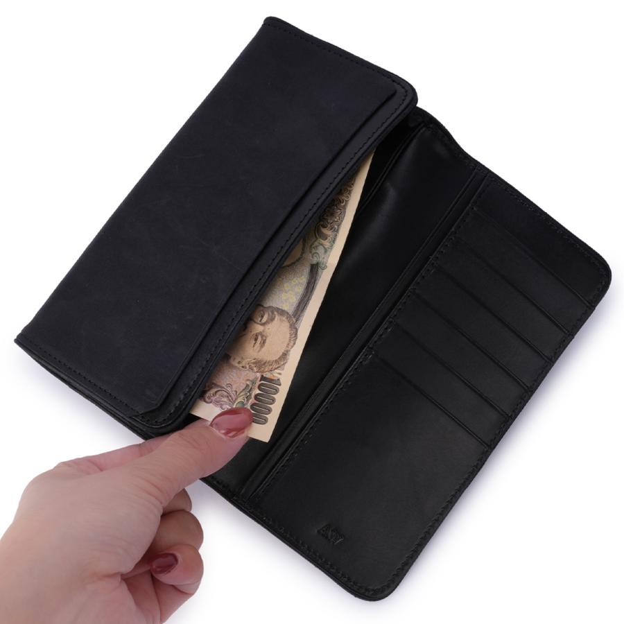 A_W 長財布 メンズ レディース レザー 本革 大容量 薄型 薄い財布 かぶせタイプ ロングウォレット アウ ワックスドエルク  A_W AP-018 | A_W | 13