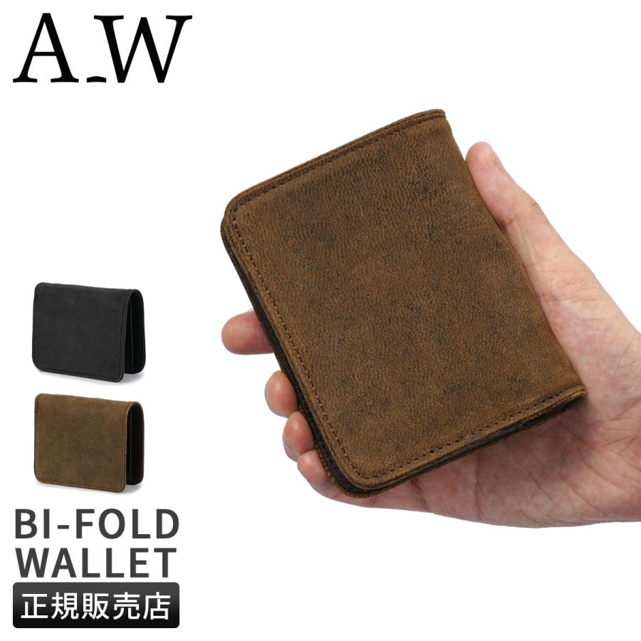 A_W 二つ折り財布 ミニ財布 メンズ レディース レザー 本革 小さい財布 コンパクトウォレット アウ ワックスドエルク A_W Waxed Elk AP-019 | A_W