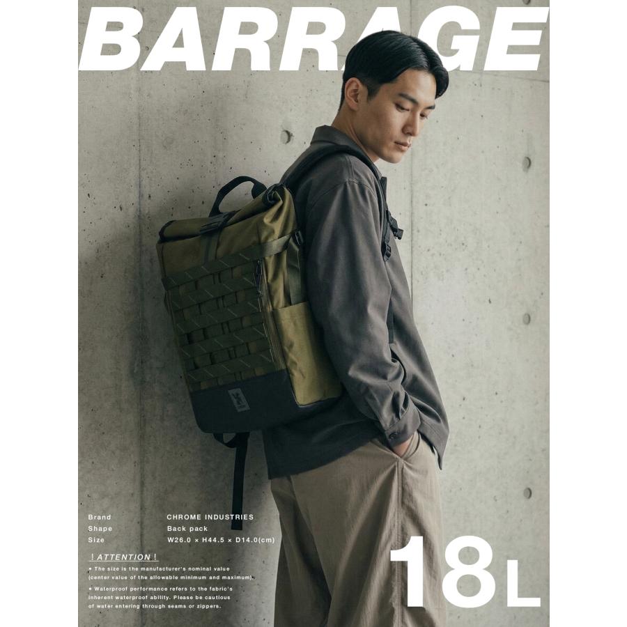 クローム インダストリーズ バラージ バックパック ロールトップ リュック 18L 撥水 防水 耐水 CHROME INDUSTRIES BARRAGE BG366 | CHROME | 03