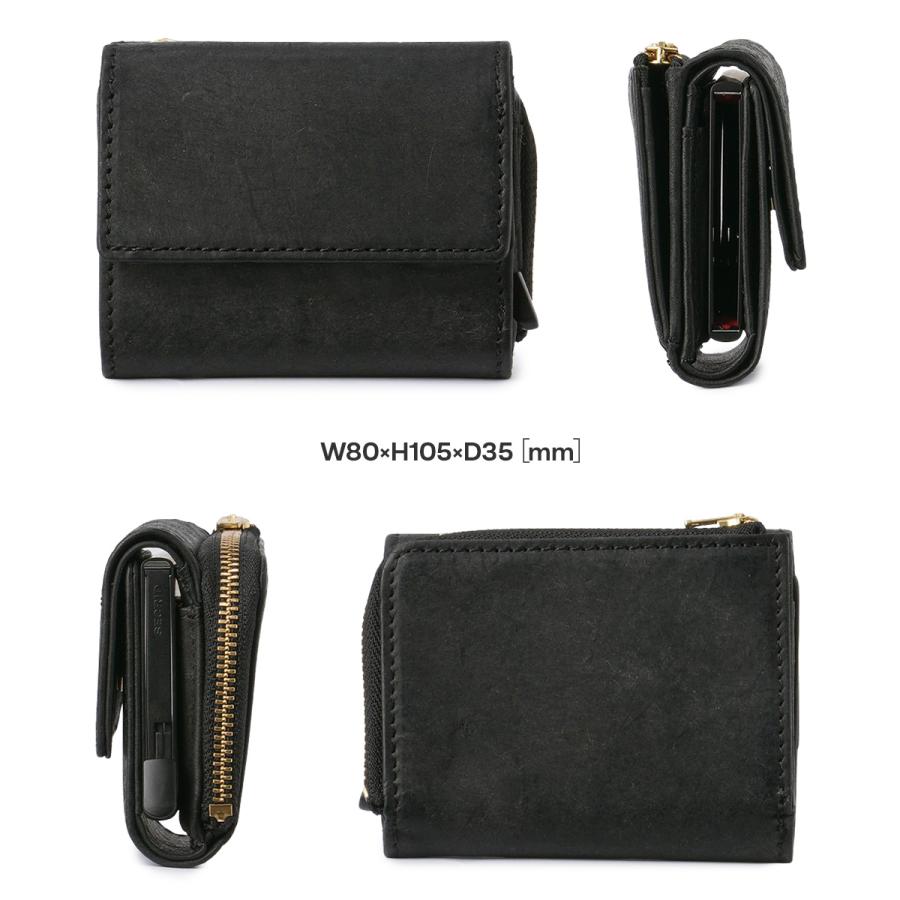 黒いレザー製コンパクト財布 CACT'A（カクタ） 最大41% 12/5限定 財布 本革 三つ折り財布 ミニ財布