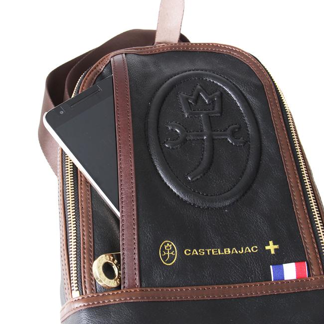 カステルバジャック ボディバッグ レザー ブラウン モノグラム 立体ロゴ CASTELBAJAC 最大46% 8/31まで カステルバジャック ボディバッグ