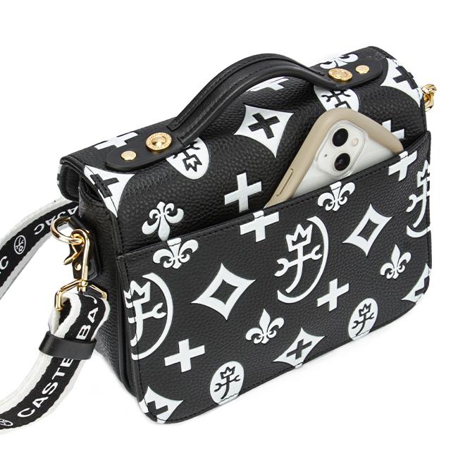 未使用に近い カステルバジャック ハンドバッグ ロゴ 総柄 手持ち ブラック CASTELBAJAC（カステルバジャック） 最大51% 1/18限定 バッグ