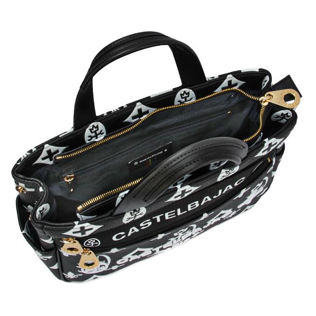 極美品 カステルバジャック クレア トートバッグ 総柄 お洒落 ブラック 極美品 カステルバジャック クレア トートバッグ 総柄 お洒落