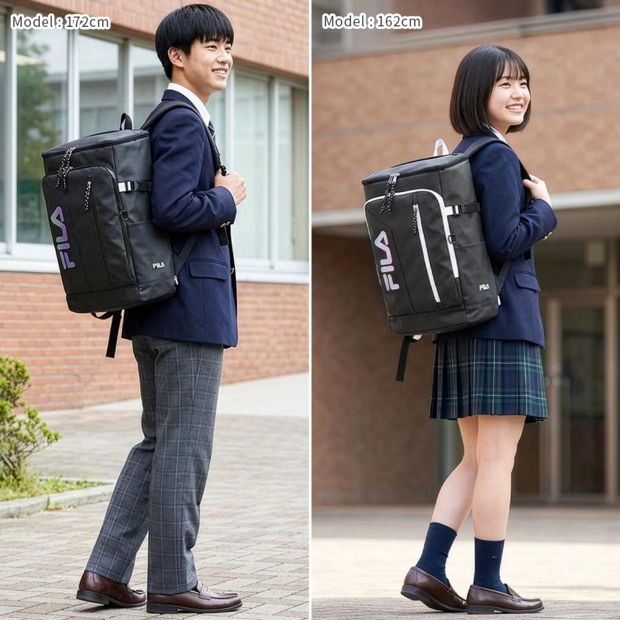 最大51% 2/11限定 FILA フィラ リュック 30L 大容量 女子 男子 軽量 防水 黒 中学生 高校生 通学 大きめ スクエア ボックス型 スクールバッグ スクバ 7762 | FILA | 08