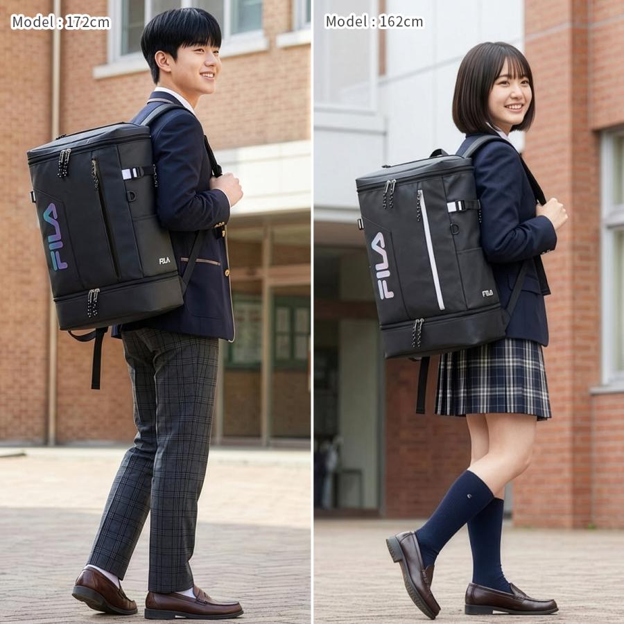 最大41% 10/2限定 FILA フィラ リュック 35L 通学 男子 女子 女子高生 高校生 中学生 大容量 黒 スクールリュック スクールバッグ ボックス型 サイン 7763 | FILA | 08