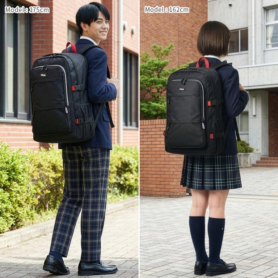 FILA フィラ リュック 35L 大容量 女子 男子 軽量 撥水 黒 中学生 高校生 通学 大きめ スクエア ボックス型 スクールバッグ スクバ 7748 | FILA | 06