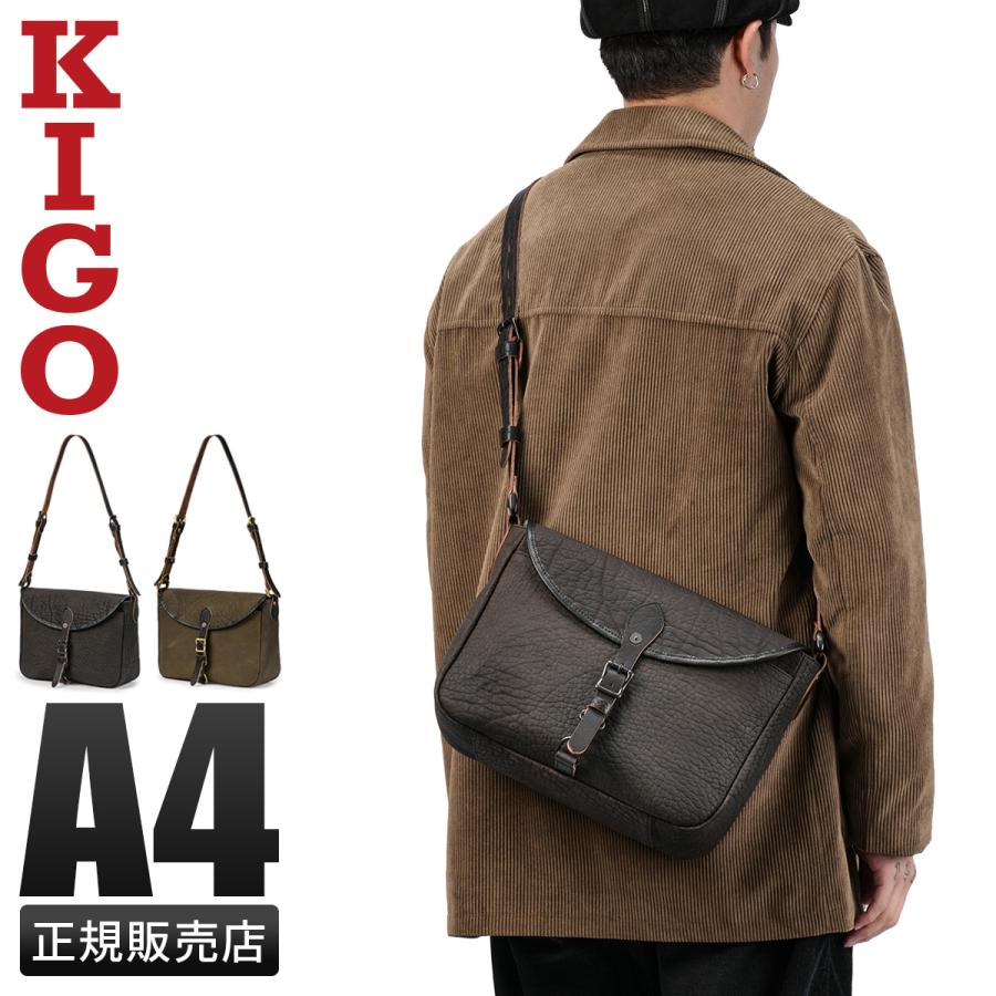 KIGO ブルハイドレザー クロスボディー ショルダーバッグ 最大51% 7/17限定 キゴ ショルダーバッグ A4 本革 ブルハイドレザー