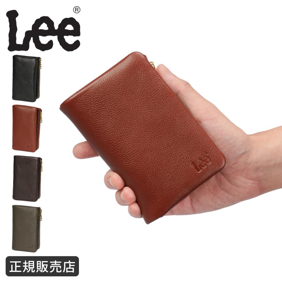 Lee リー ミドル財布 メンズ レディース ブランド レザー 本革 二つ折り コンパクト 小型 小さい 小さめ ファスナー 黒 320-2001 | Lee