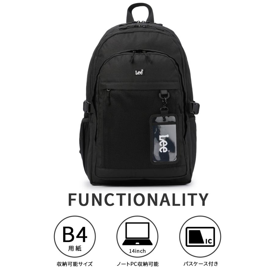 Lee リー リュック 32L 新作 大容量 軽量 撥水 男子 女子 中学生 高校生 黒 通学 パスケース付き スクールバッグ A4 B4 D.yeah 320-4941 | Lee | 09