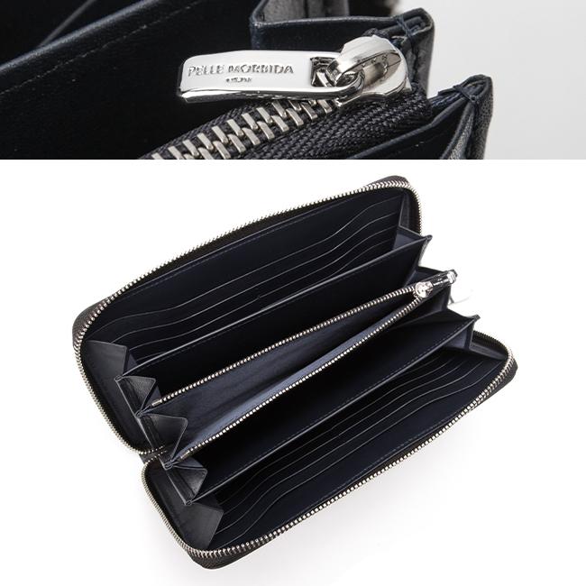 Pelle Morbida ブラック 長財布　美品 極美品 ペッレモルビダ 長財布 ラウンドファスナー ロゴ刻印