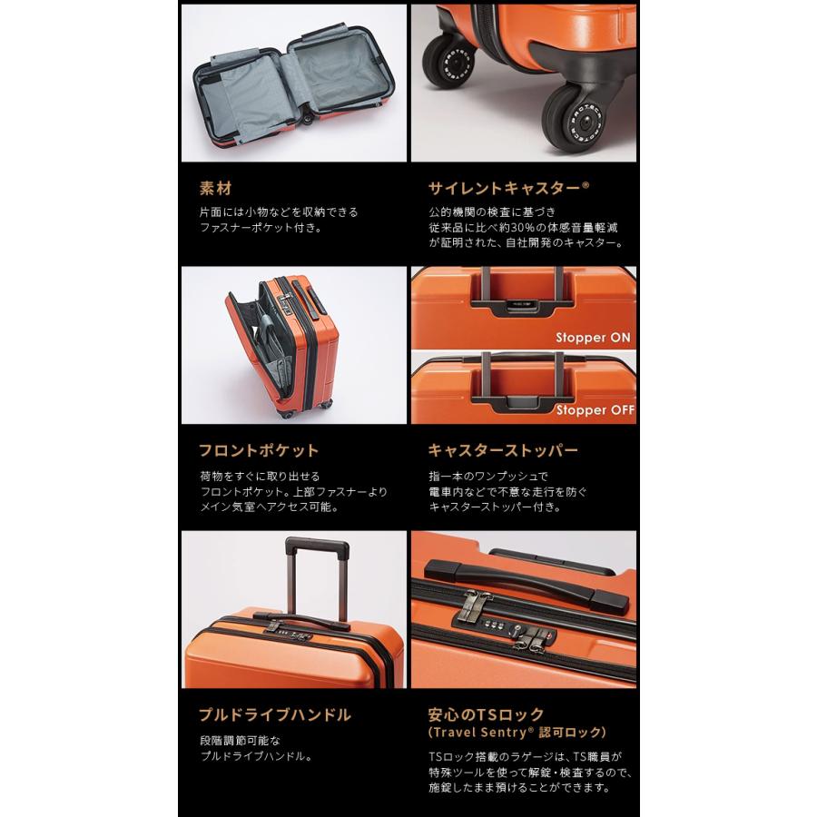エース プロテカ ポケットライナー2 スーツケース 機内持ち込み Sサイズ SS 32L フロントオープン ストッパー キャリーケース PROTECA 01340 | プロテカ ポケットライナー | 08