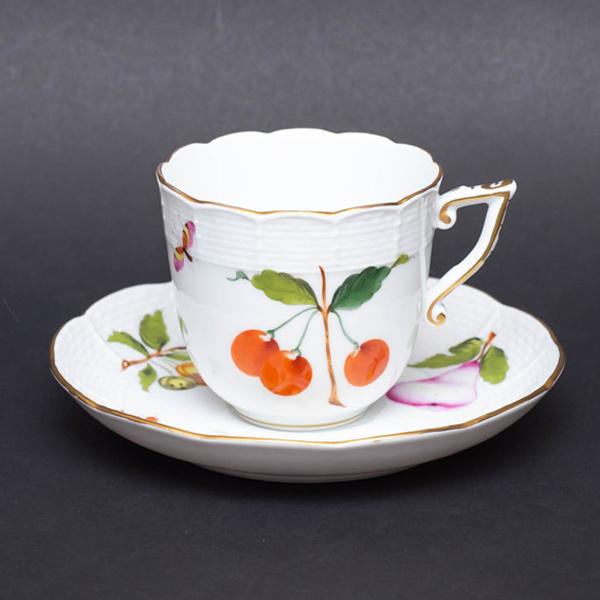 ヘレンド 果物・野菜・昆虫柄（FRH） コーヒーカップ＆ソーサー（チェリー＆ナス） ※マスターペインター | ヘレンド