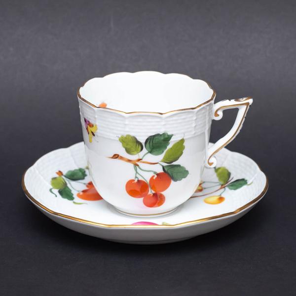 ヘレンド 果物・野菜・昆虫柄（FRH） コーヒーカップ＆ソーサー（チェリー＆ナス） ※マスターペインター | ヘレンド