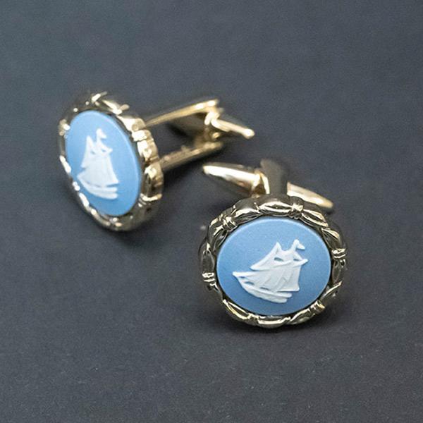 ウェッジウッド ジャスパー（ペールブルー） 帆船 カフリンクス（丸型） | WEDGWOOD