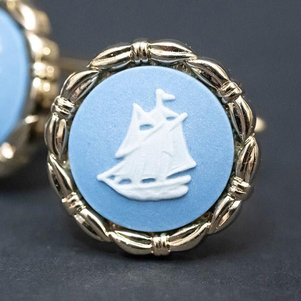 ウェッジウッド ジャスパー（ペールブルー） 帆船 カフリンクス（丸型） | WEDGWOOD | 01