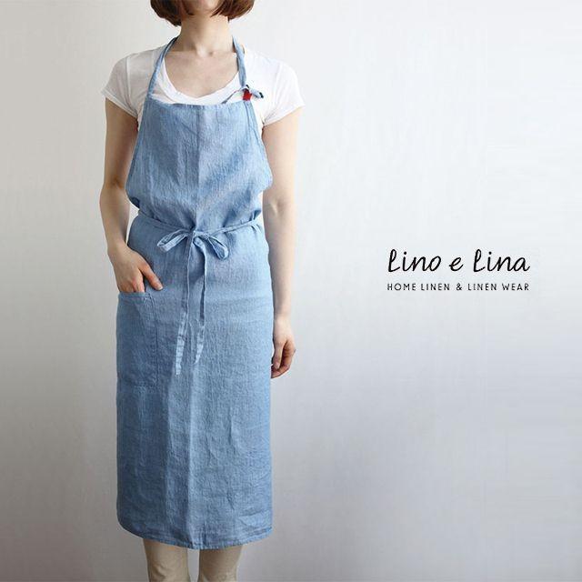 Lino e Lina（リーノエリーナ） フルエプロン マノン・ブルーシエル