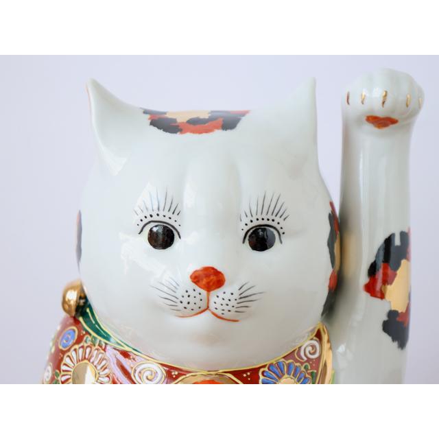 招き猫 九谷焼手書きお願い三毛猫5.2号高さ16cm 九谷焼 3号 招き猫