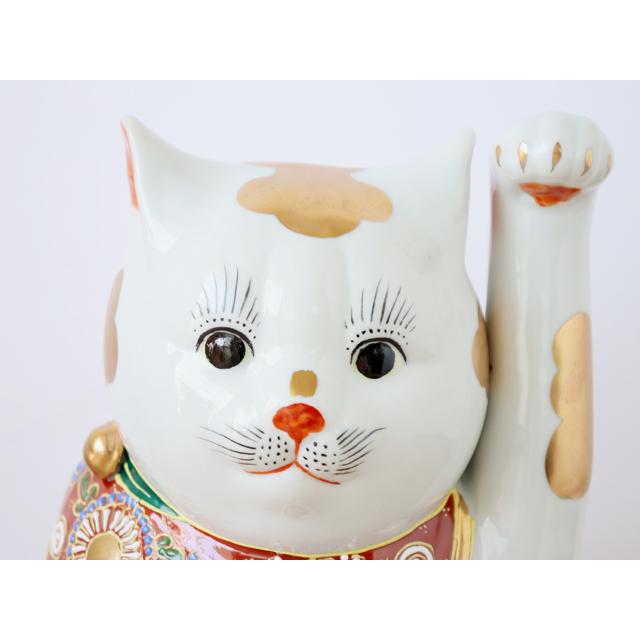 九谷焼 10号 招き猫 金ブチ ( 右手・左手 / 布団付 ) :it-maruyone003