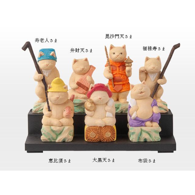 色絵七福神福神祈願猫、家族そろって福招き猫 猫buddha 勇ましい猫の姿の七福神！毘沙門天さま ( 台座付