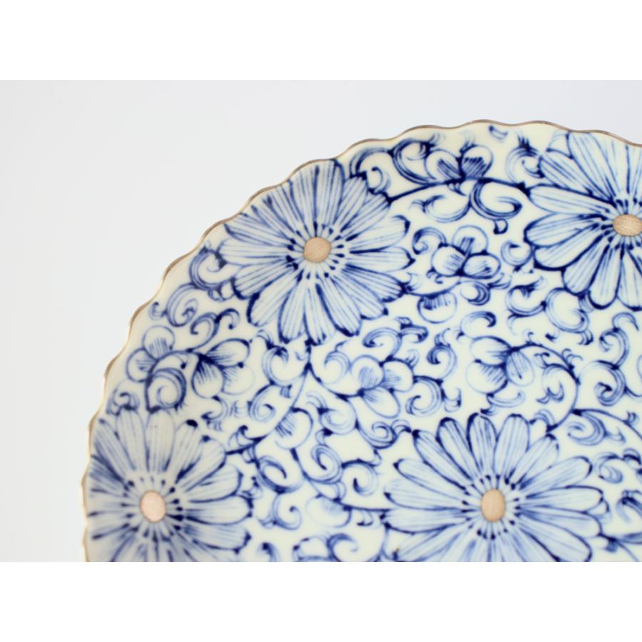 林九郎窯 古伊万里様式 藍青シリーズ 銀花唐草 輪花 プレート17cm