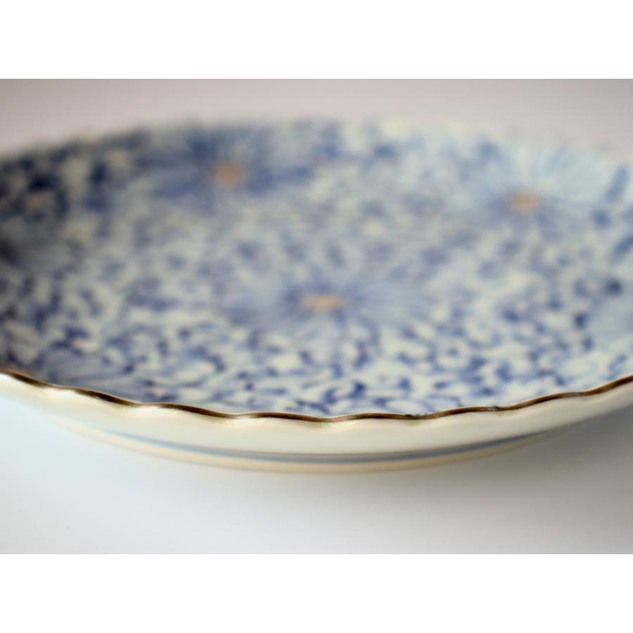 林九郎窯 古伊万里様式 藍青シリーズ 銀花唐草 輪花 プレート17cm