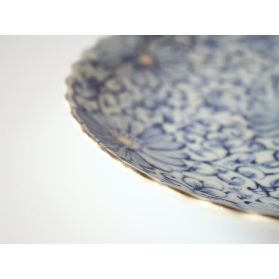 林九郎窯 古伊万里様式 藍青シリーズ 銀花唐草 輪花 プレート17cm