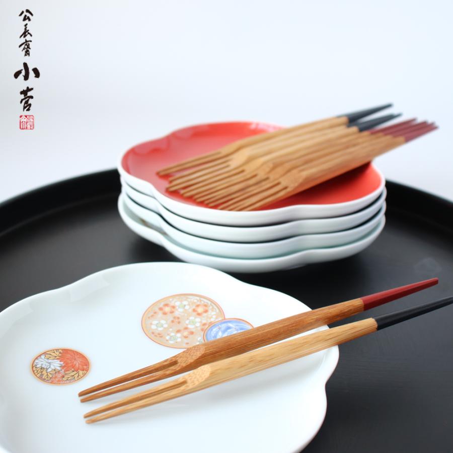 公長齋小菅 白鷺フォークセット 5本入り 天然竹 菓子切り 縁起物