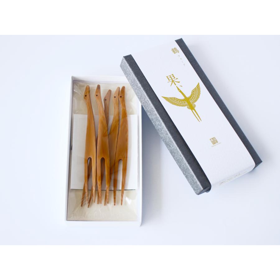 公長齋小菅 鶴フォークセット 5本入り 日本製 天然竹 菓子切り 縁起物
