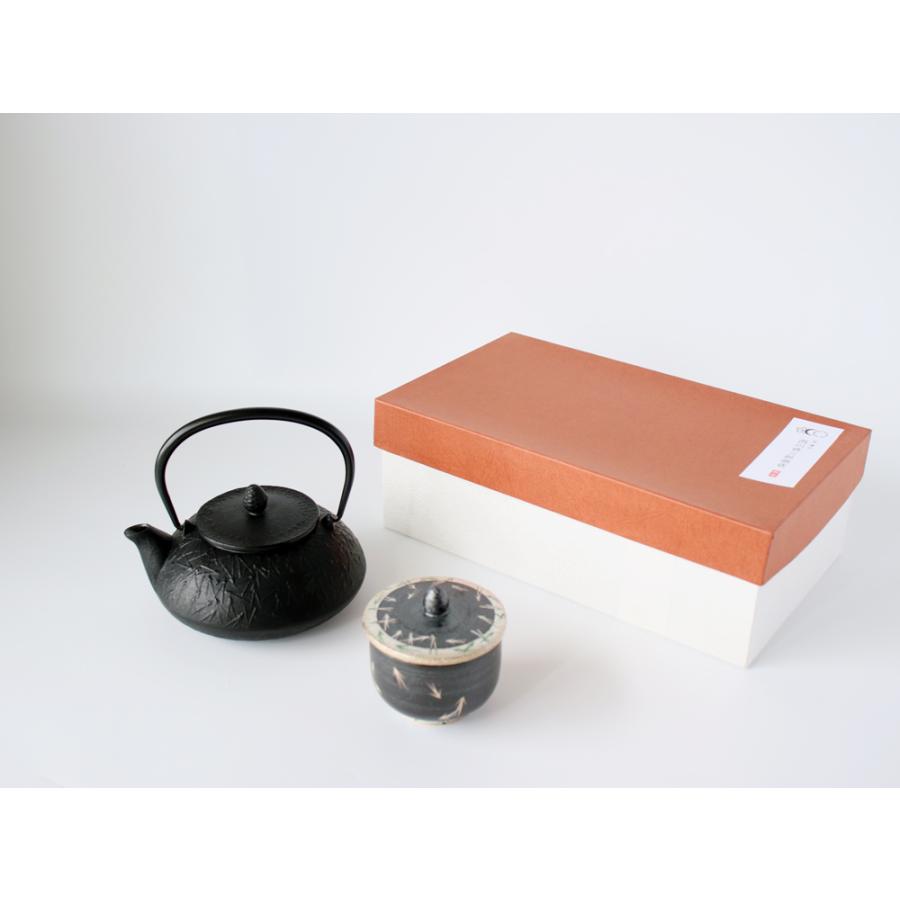 西川貞三郎商店 茶の間セット 鉄急須＆汲出し碗 銀彩松葉 京焼 清水焼